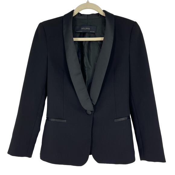 Zara Basic Collection Satin Lapel Tuxedo Blazer Black Fitted Size XS - Picture 9 of 13